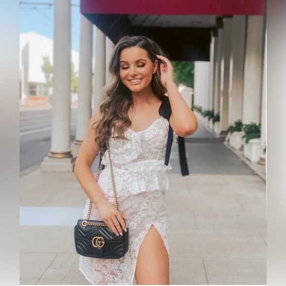 white lace flare dress White Lace Fit and Flare Dress With Contrast Waist Band main image 0